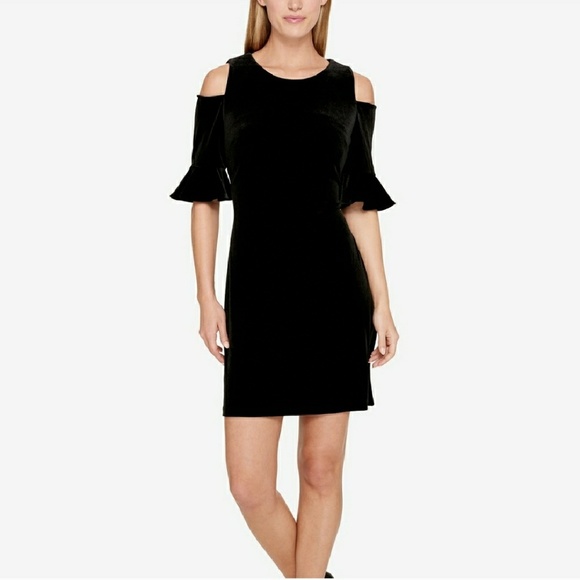 NWT Tommy Hilfiger Solid Black Cold Shoulder Dress - Picture 2 of 8